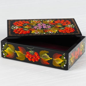 Ukrainian Hand Painted Decorative Box, Unique Lacquer Box, Handmade Rectangular Trinket Jewelry Casket, Petrykivka Gift Ukraine Shop, S171 image 2