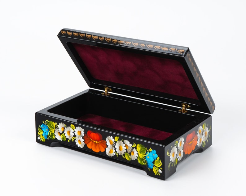 Hand Painted Floral Lacquer Box, Ukrainian Petrykivka Art image 4