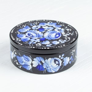 Ukrainian Small Decorative Box, Hand Painted Jewelry Box, Trinket Ring Box, Unique Handmade Lacquer Box Petrykivka Gift Ukraine Shop, S022 image 3