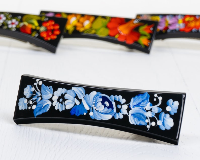 Ukrainian Hand Painted Hair Barrette For Woman, Wooden Hair Clip, French Barrette, Handmade Accessories, Petrykivka Gift Ukraine Shop, S022 