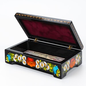 Hand Painted Floral Lacquer Box, Ukrainian Petrykivka Art image 6