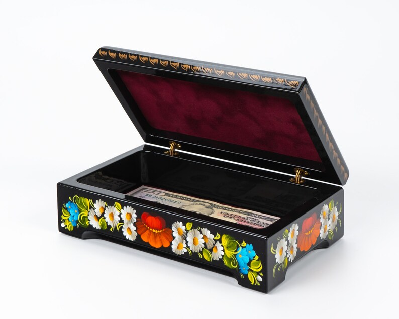 Hand Painted Floral Lacquer Box, Ukrainian Petrykivka Art image 6
