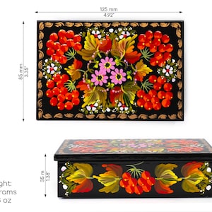 Ukrainian Hand Painted Decorative Box, Unique Lacquer Box, Handmade Rectangular Trinket Jewelry Casket, Petrykivka Gift Ukraine Shop, S171 image 7