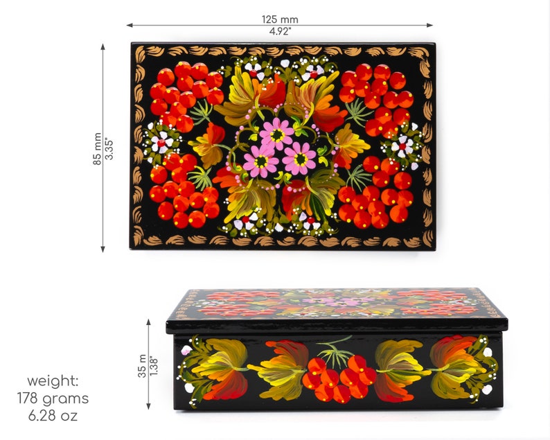 Ukrainian Hand Painted Decorative Box, Unique Lacquer Box, Handmade Rectangular Trinket Jewelry Casket, Petrykivka Gift Ukraine Shop, S171 image 7