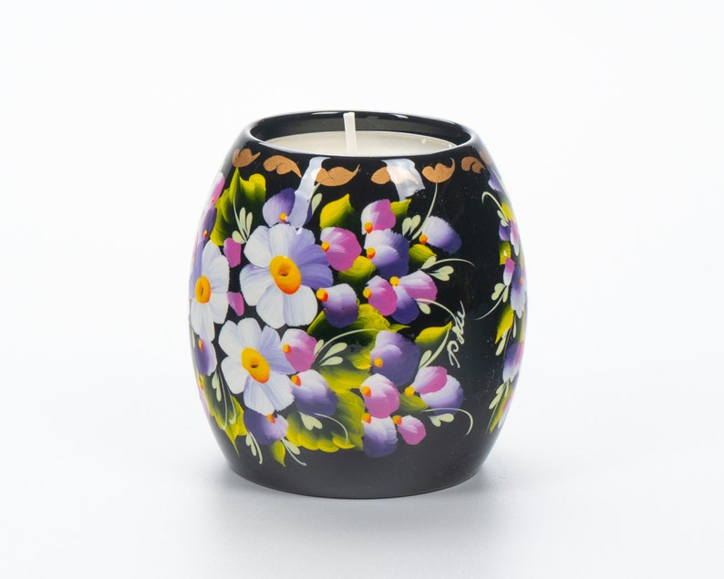 Ukrainian Hand Painted Tea Light Candle Holder, Tealight Christmas Candle Holder, Candlestick Holder, Petrykivka Gift Ukraine Seller, S072 image 3