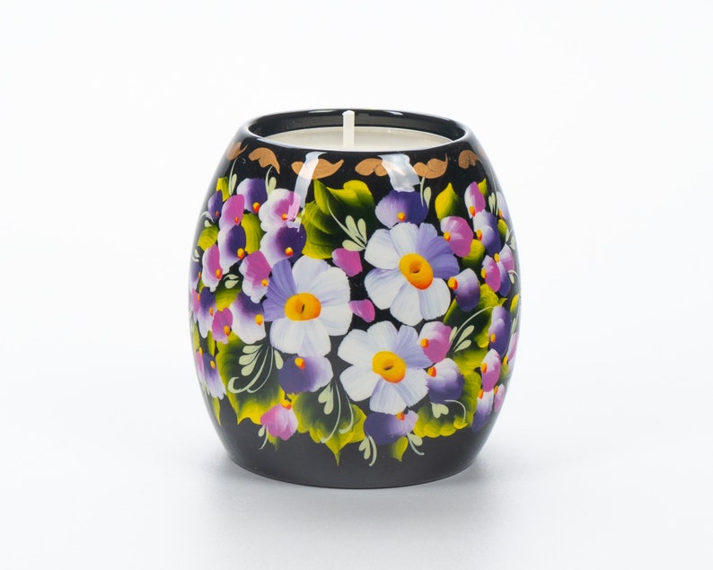 Ukrainian Hand Painted Tea Light Candle Holder, Tealight Christmas Candle Holder, Candlestick Holder, Petrykivka Gift Ukraine Seller, S072 image 2