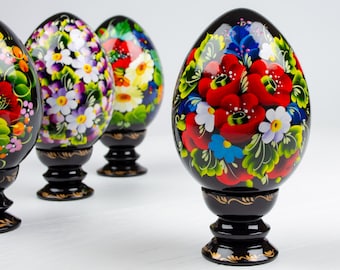 Ukrainian Pysanky Egg • Hand Painted Decorative Wooden Egg • Petrykivka Easter Decor • Handmade Easter Gift • Made in Ukraine • S071
