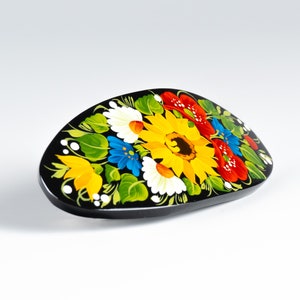 Ukrainian Hand Painted Hair Barrette For Woman, Handmade Accessories, Wooden Hair Clip, French Barrette, Petrykivka Gift Ukraine Shop, S221 image 3