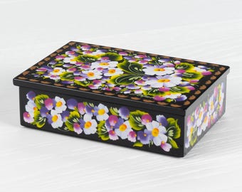 手描きのペトリキフカジュエリーボックス • ウクライナの花柄小物入れ