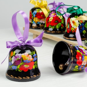 Ukrainian Christmas Decorative Bell, Hand Painted Tree Decor Jingle Bell, Wooden Ornament, Petrykivka Handmade Gift, Ukraine Seller, S041