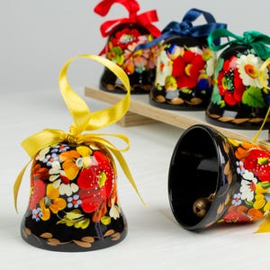 Ukrainian Christmas Bell, Hand Painted Decorative Wooden Ornament, Tree Decor Jingle Bell, Petrykivka Handmade Gift, Ukraine Seller, S131