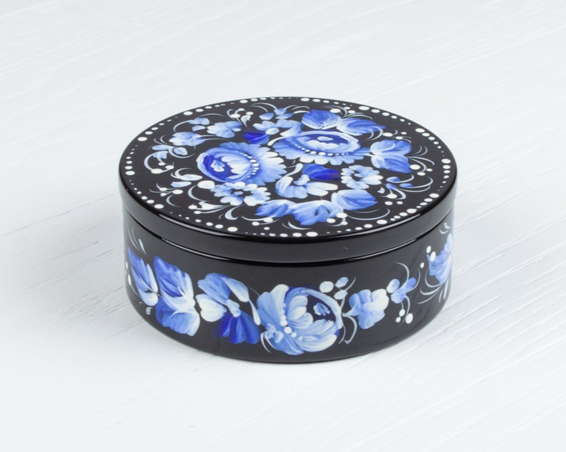 Ukrainian Small Decorative Box, Hand Painted Jewelry Box, Trinket Ring Box, Unique Handmade Lacquer Box Petrykivka Gift Ukraine Shop, S022 image 5