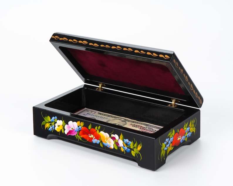 Ukrainian Lacquer Box, Handmade Decorative Casket Box, Hand Painted Unique Large Trinket Jewelry Box, Petrykivka Gift Ukraine Shop, S041 image 5