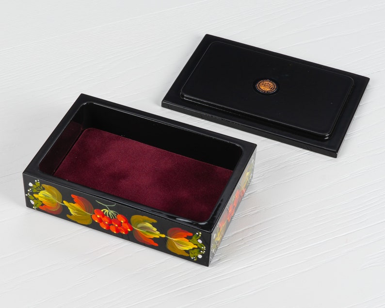 Ukrainian Hand Painted Decorative Box, Unique Lacquer Box, Handmade Rectangular Trinket Jewelry Casket, Petrykivka Gift Ukraine Shop, S171 image 6