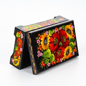 Ukrainian Large Jewelry Box, Hand Painted Lacquer Box, Handmade Decorative Casket, Unique Trinket Box, Petrykivka Gift Ukraine Shop, S162 image 8