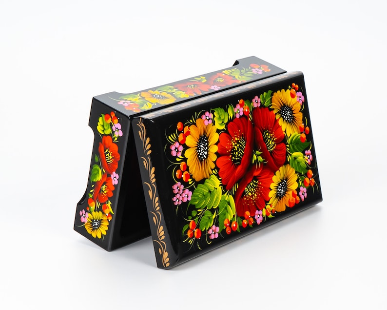Ukrainian Large Jewelry Box, Hand Painted Lacquer Box, Handmade Decorative Casket, Unique Trinket Box, Petrykivka Gift Ukraine Shop, S162 image 8