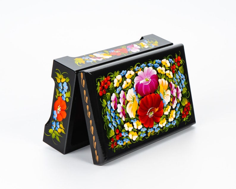 Ukrainian Lacquer Box, Handmade Decorative Casket Box, Hand Painted Unique Large Trinket Jewelry Box, Petrykivka Gift Ukraine Shop, S041 image 8