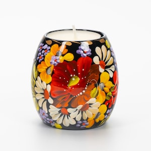 Ukrainian Hand Painted Tea Light Candle Holder, Tealight Christmas Candle Holder, Candlestick Holder, Petrykivka Gift Ukraine Seller, S131 image 6