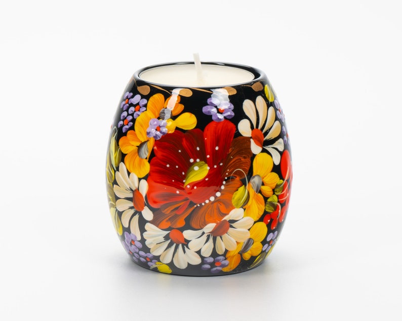 Ukrainian Hand Painted Tea Light Candle Holder, Tealight Christmas Candle Holder, Candlestick Holder, Petrykivka Gift Ukraine Seller, S131 image 6