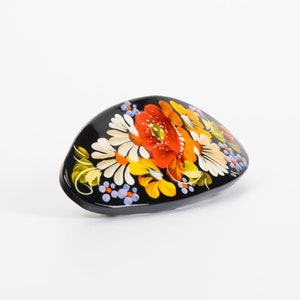 Ukrainian Hand Painted Hair Barrette For Woman, French Barrette, Wooden Accessories, Handmade Hair Clip, Petrykivka Gift Ukraine Shop, S131 image 4