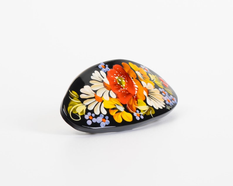 Ukrainian Hand Painted Hair Barrette For Woman, French Barrette, Wooden Accessories, Handmade Hair Clip, Petrykivka Gift Ukraine Shop, S131 image 4