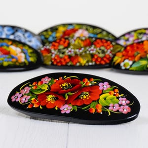 Ukrainian Hand Painted Hair Barrette For Woman, Wooden Accessories, Handmade Hair Clip, French Barrette, Petrykivka Gift Ukraine Shop, S162