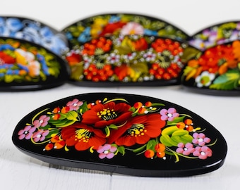 Ukrainian Folk Art Barrette • Flower Wood Clip • Gifts from Ukraine • S162