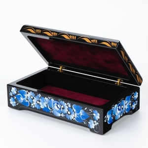 Ukrainian Large Jewelry Box, Hand Painted Lacquer Box, Handmade Unique Trinket Decorative Box Casket, Petrykivka Gift Ukraine Shop, S022 image 3