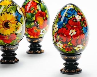 Made in Ukraine Easter Egg • Petrykivka Wooden Easter Decor • Hand Painted Decorative Pysanky • Ukrainian Handmade Gift Shop • S012