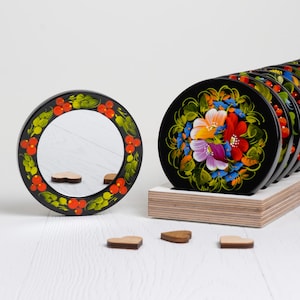Ukrainian Makeup Mirror, Compact Unique Handmade Flower Jewelry Pocket Mirror, Small Purse Cosmetic Mirror, Petrykivka Gift Shop, S041