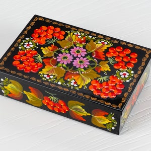 Ukrainian Hand Painted Decorative Box, Unique Lacquer Box, Handmade Rectangular Trinket Jewelry Casket, Petrykivka Gift Ukraine Shop, S171 image 4