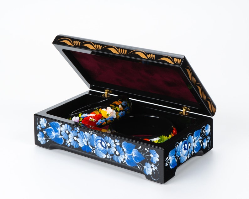 Ukrainian Large Jewelry Box, Hand Painted Lacquer Box, Handmade Unique Trinket Decorative Box Casket, Petrykivka Gift Ukraine Shop, S022 image 4