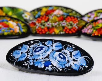 Vintage Hand Painted Ceramic Floral Hair Barrette 1970 main image 4