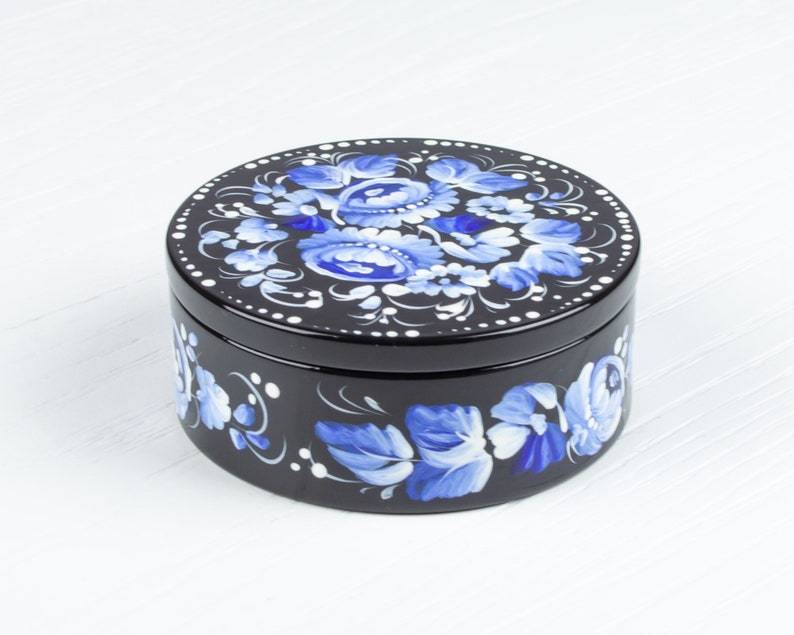 Ukrainian Small Decorative Box, Hand Painted Jewelry Box, Trinket Ring Box, Unique Handmade Lacquer Box Petrykivka Gift Ukraine Shop, S022 image 4