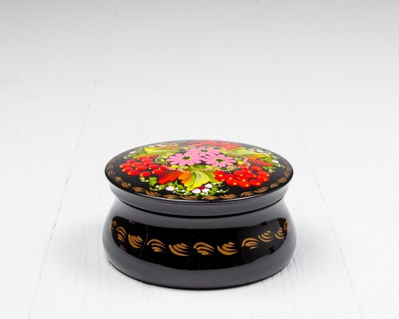 Handmade Ukrainian Lacquer Box • Petrykivka Floral Jewelry Box • S171