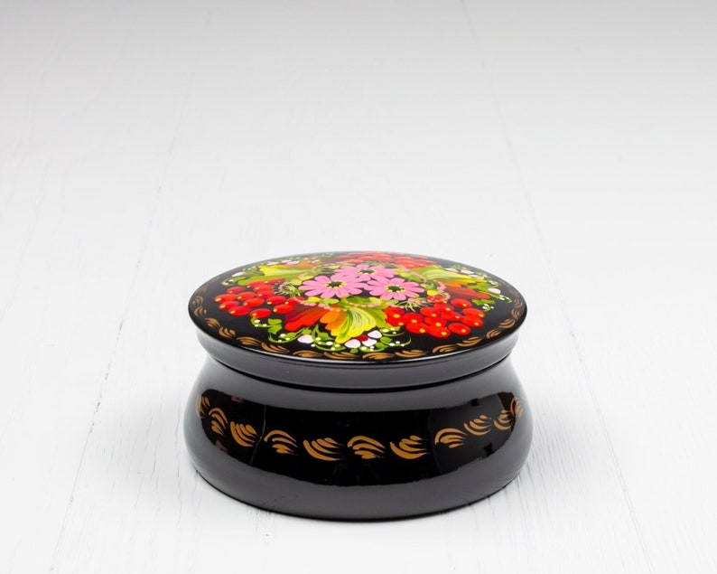 Handmade Ukrainian Lacquer Box • Petrykivka Floral Jewelry Box • S171 image 1
