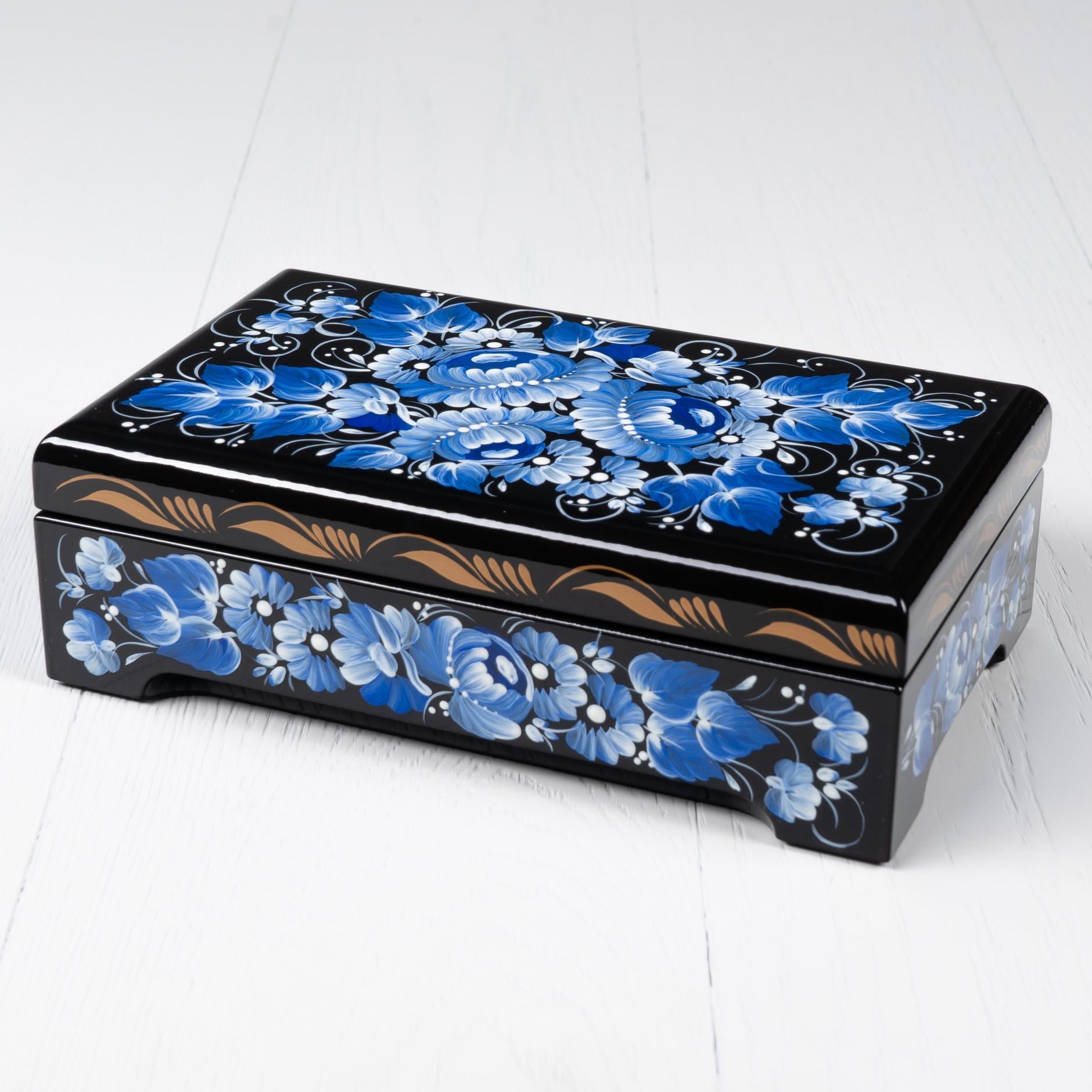 Hand Painted Ukrainian Jewelry Box • Petrykivka Floral Design