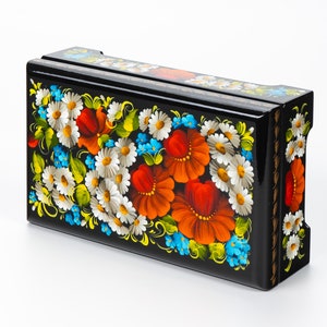 Hand Painted Floral Lacquer Box, Ukrainian Petrykivka Art image 8