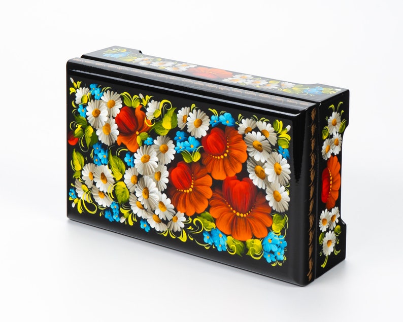 Hand Painted Floral Lacquer Box, Ukrainian Petrykivka Art image 8
