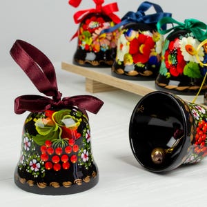 Ukrainian Christmas Ornament, Decorative Hand Painted Tree Decor Bell, Wooden Jingle Bell, Petrykivka Handmade Gift, Ukraine Seller, S171