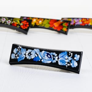 Ukrainian Hand Painted Hair Barrette For Woman, Wooden Hair Clip, French Barrette, Handmade Accessories, Petrykivka Gift Ukraine Shop, S022