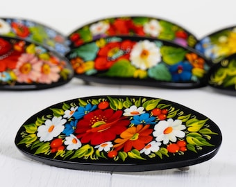 Hair Barrette for Woman • Petrykivka Painting • Unique Ukrainian Gift • S121