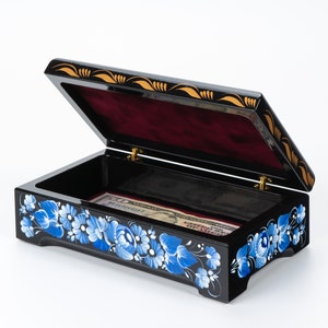 Ukrainian Large Jewelry Box, Hand Painted Lacquer Box, Handmade Unique Trinket Decorative Box Casket, Petrykivka Gift Ukraine Shop, S022 image 5