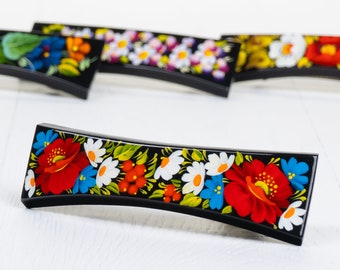 Ukrainian Hand Painted Hair Barrette For Woman, Wooden Hair Clip, Handmade Accessories, France Barrette, Petrykivka Gift Ukraine Shop, S121