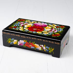 Ukrainische Lackschatulle, handgefertigte dekorative Schmuckschatulle, handbemalte einzigartige große Schmuckschatulle, Geschenk von Petrykivka Ukraine, S041