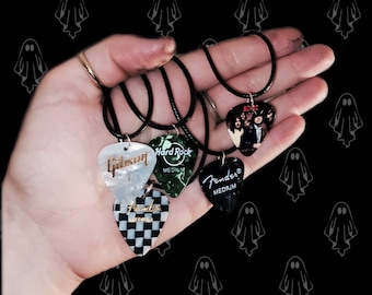 Band guitar pick necklaces-my chemical romance- nirvana-green day-Metallica-Queen-acdc