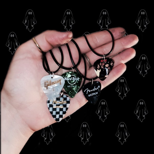 Band guitar pick necklaces-my chemical romance- nirvana-green day-Metallica-Queen-acdc