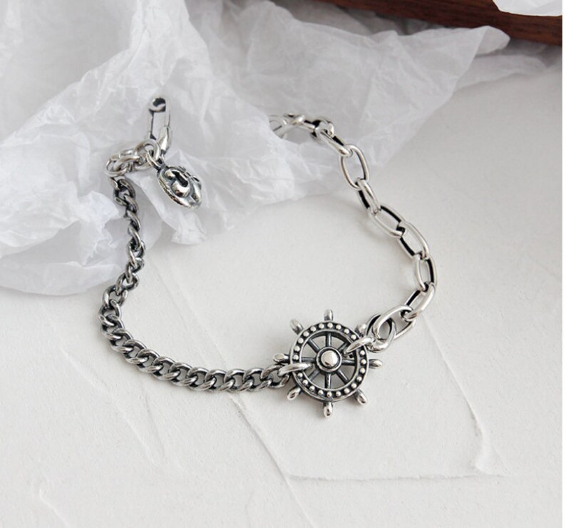Oxidized Vintage Sterling Silver 925 Bracelet Logo Hardware Chain linked