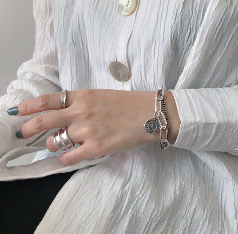 Oxidized Vintage Sterling Silver 925 Bracelet Logo Hardware Chain linked