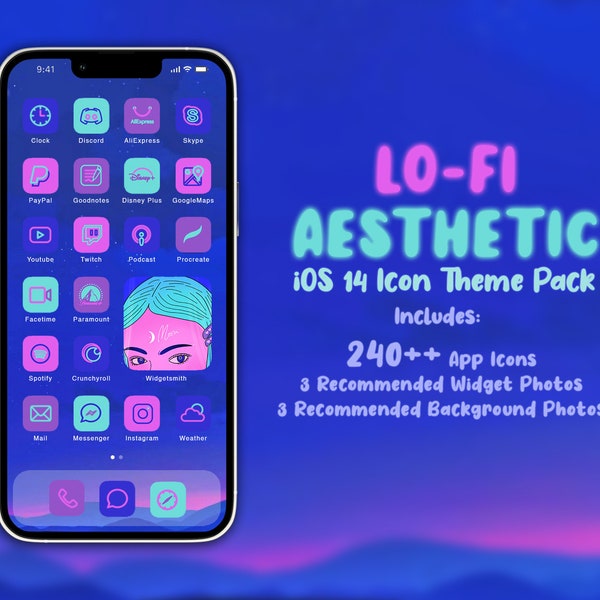 Lo-Fi Aesthetic Electric Neon Color iOS 14 Covers |  Blue Teal Pink Purple | Neon Icon | Theme Pack | App Icons | Widgets | Home Screen